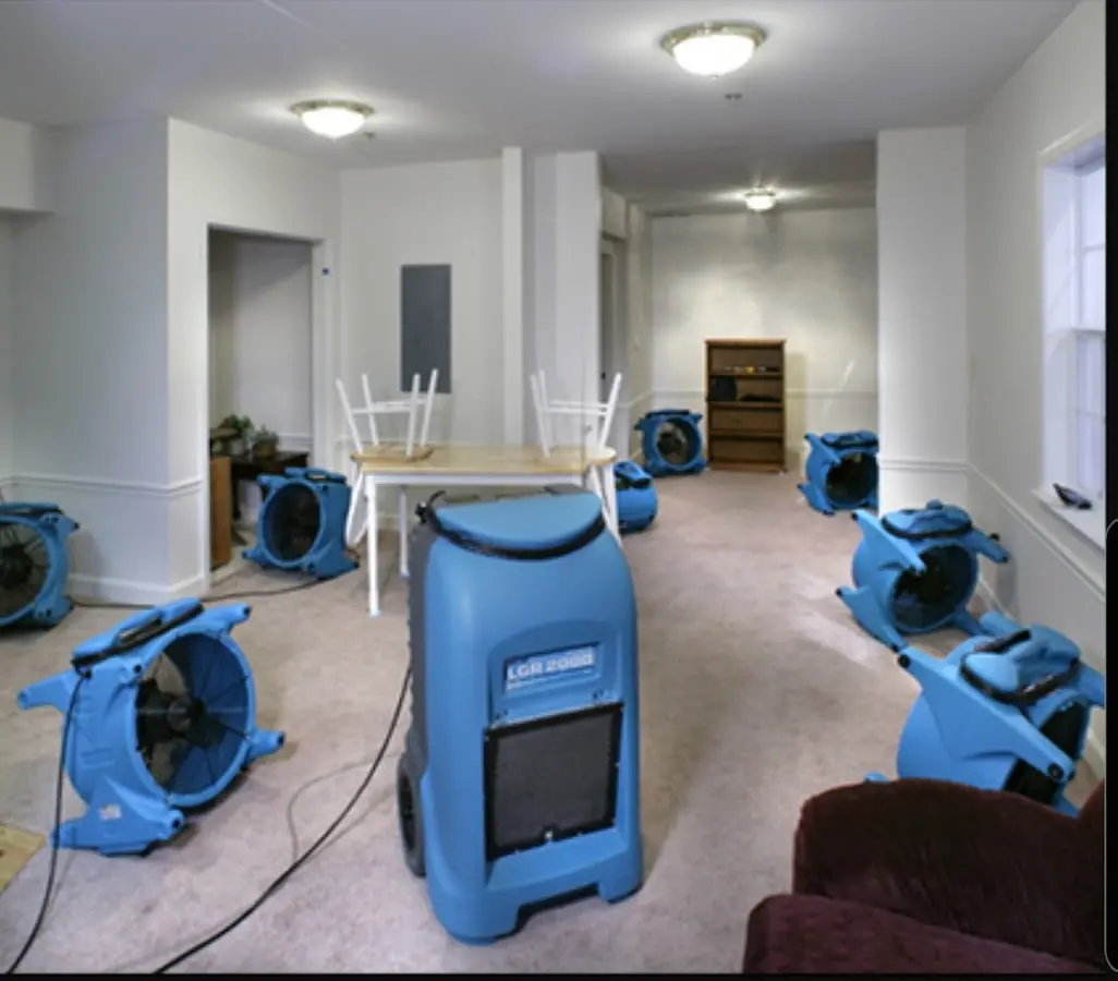 Air movers and dehumidifier setup for Water Damage Restoration in Port Townsend